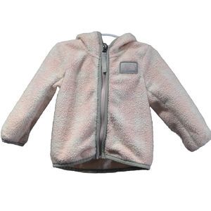 The North Face Infant Girls Fleece Zip Jacket Size 6-12M Bear Hood Pink White